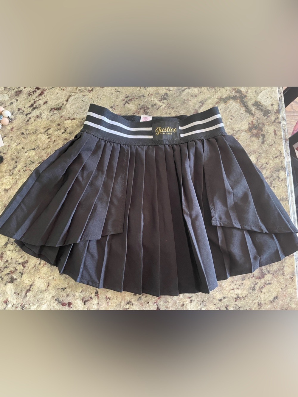Justice Black Pleated Skort with Striped Waistband S